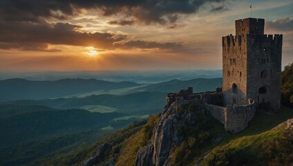 An elegant archer tower adorned with ivy stands as a testament to time and craftsmanship