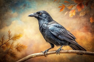 Fototapeta premium Vintage Watercolor Crow Art - Hand Drawn Realistic Illustration for Nature and Bird Lovers
