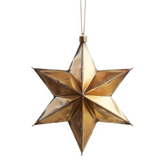 A minimalist star-shaped Christmas ornament, hanging from an invisible thread.