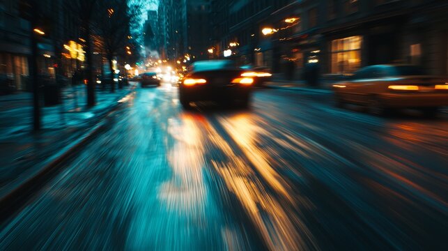 A high-speed getaway scene after a daring theft, a car speeding through city streets at night, tire marks on the asphalt, adrenaline-filled,