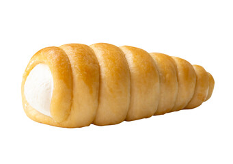 Side view of puff pastry cream horn isolated with clipping path in png file format