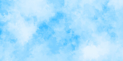 Abstract background with panorama of blue sky and white cloud nature design. horizon spring morning sky with clouds background. hand painted watercolor shades sky clouds.