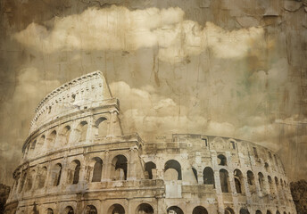 Rome old postcard, Colosseum - vintage style, retro texture