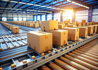 Closeup Slow Motion of Parcel Boxes in Factory - Business Ecommerce Logistic Concept