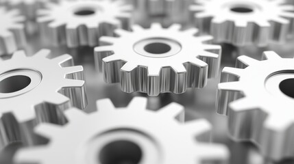 Interlocking silver gears symbolize teamwork and precision in mechanical systems, AI