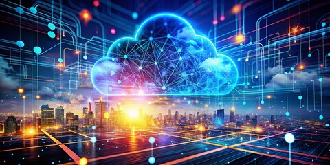 Fototapeta premium Cloud Revolution: Abstract Networks Transforming Digital Business for Future Innovation