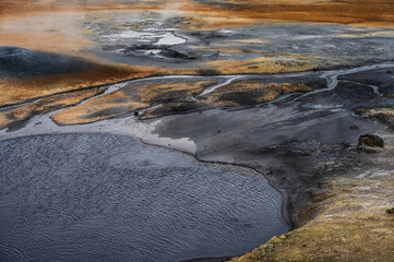 nature sceneries inside the Namaskard geothermal area, Iceland