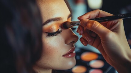Close-up beauty industry: The hands of a makeup artist applying products on a model, capturing the essence of the fast-paced beauty industry in real-time