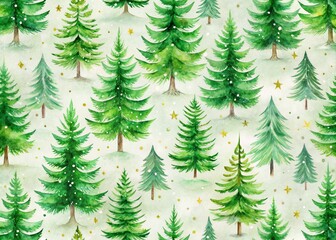Obraz premium Watercolor Green Pine Trees Christmas Pattern for Festive Decor and Holiday Celebrations