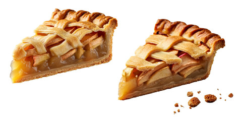 Baked Apple Pie, Lattice Crust, Delicious Bakery Dessert, Flakey Sugar Food, Isolated Transparent PNG Graphic