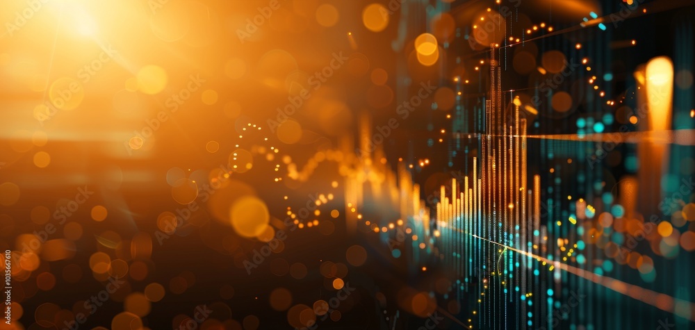 Aufkleber Abstract visualization of financial data trends with sparkles and light effects on a digital background, representing market analysis and innovation.