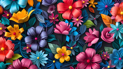 Vibrant Paper Art Flowers in Colorful Garden Arrangement