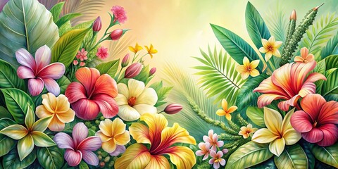 Fototapeta premium Watercolor Tropical Flower Corner - Vibrant Floral Arrangement for Home Decor