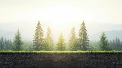 Fototapeta premium Biodiversity preservation concept with layered natural ecosystems, forest landscape, vibrant sunlight