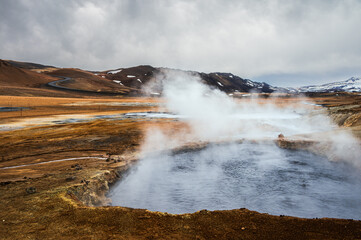 nature sceneries inside the Namaskard geothermal area, Iceland