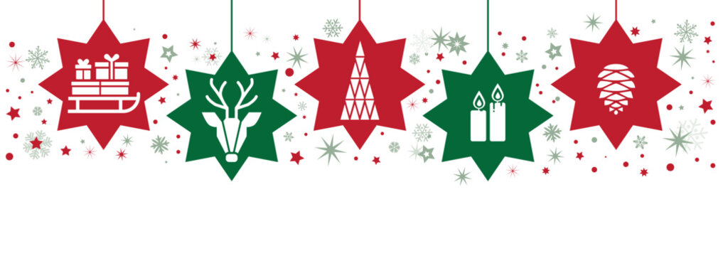 Banner Weihnachtsdeko mit  Sternen - Weihnachtskugeln - rot und gr&uuml;n