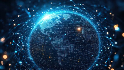 Obraz premium Digital Earth with Global Network and Data Connectivity
