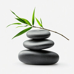 Zen. A pile of stones with a bamboo 