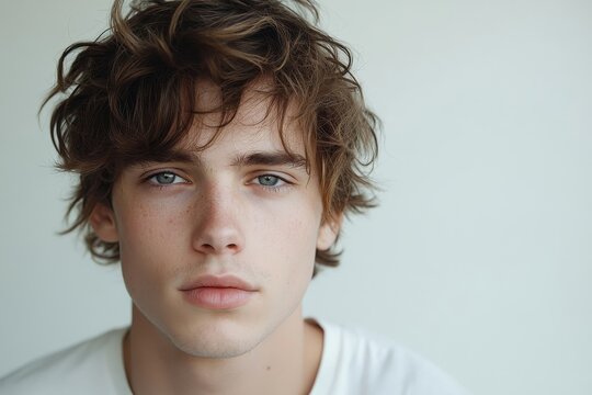 Portrait of an androgynous man on white background, Generative AI