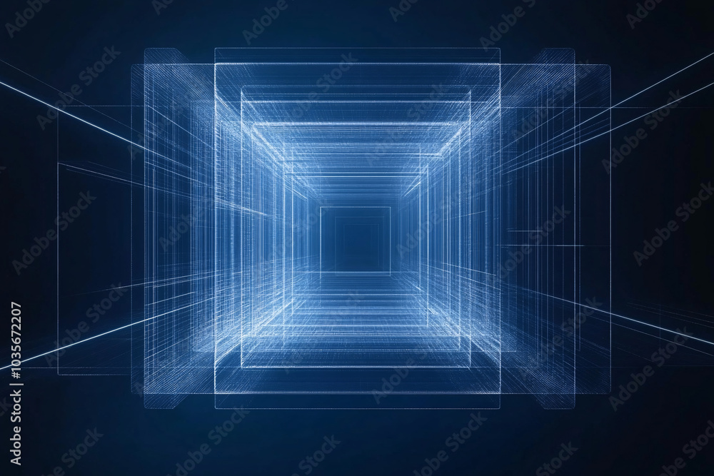 Aufkleber a futuristic tunnel with glowing blue transparent layers creating a sense of depth and movement evok