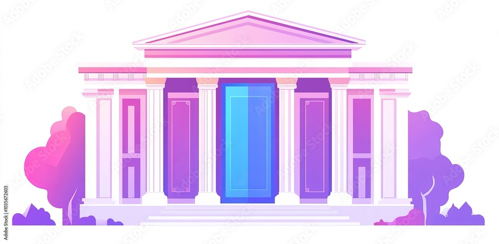 Aufkleber three-dimensional rendering of a bank surrounded by abstract connections.