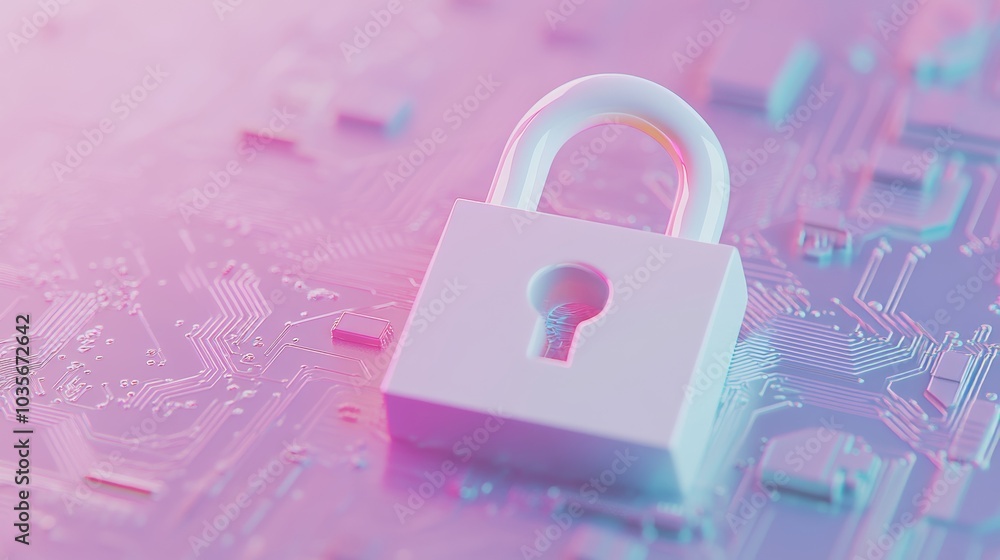 Poster this 3d rendering shows a padlock icon on a circuit board background