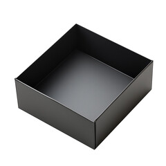 Minimalist black gift box with open lid, perfect for luxury packaging, isolated on white.
