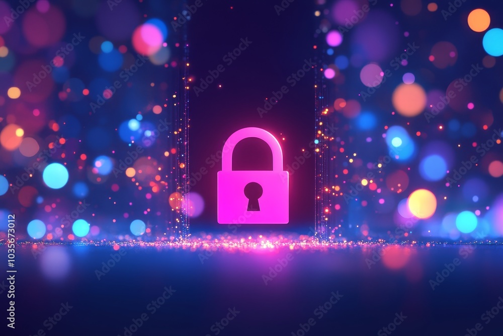 Poster a 3d rendering of a digital lock icon and coding text on a white background. a concept of cyber secu