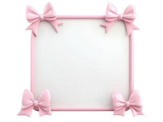 A square pink frame adorned with bows, providing a playful and cute backdrop for photos or messages.
