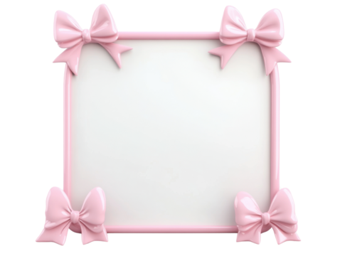 A square pink frame adorned with bows, providing a playful and cute backdrop for photos or messages.