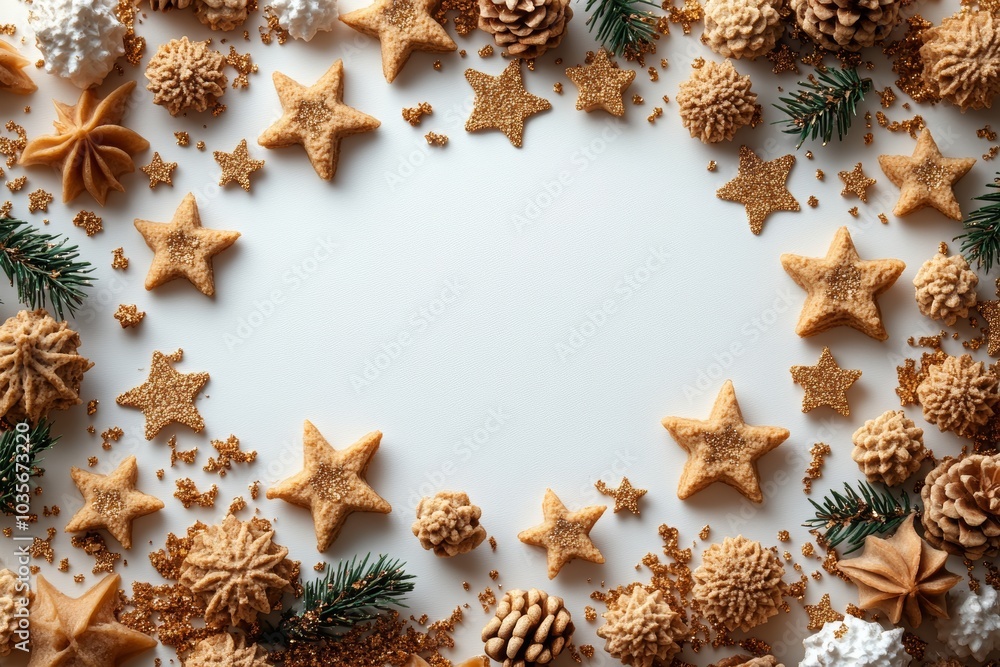 Poster golden sequins arranged in a rectangular shape in the shape of stars.