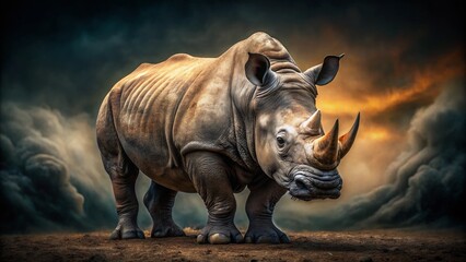 Fototapeta premium Wild Rhino Portrait on Dark Background - High Dynamic Range Photography for Framing