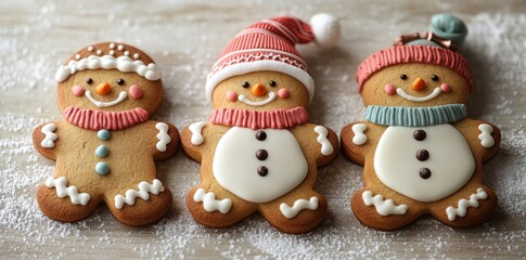 Cookies, snowman, X'mas tree, gingerbread isolated on white background using clipping path for holiday food design for Xmas parties.