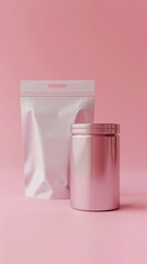 Minimalist Pink Can and Beige Bag on Soft Background