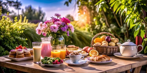 Cozy Breakfast Table with Pastries and Fresh Fruit in Natural Light for a Perfect Morning