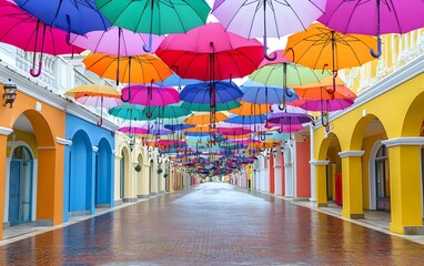 Colorful Umbrellas Over an Alleyway