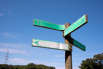 Actual wooden direction signpost 