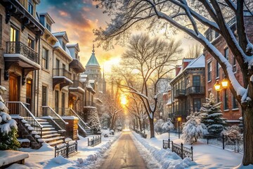 Fototapeta premium Winter Day Walk in Montreal - Snowy Landscape Photography for a Serene Urban Experience