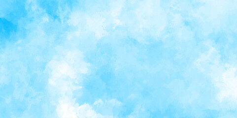 Abstract background with panorama of blue sky and white cloud nature design. horizon spring morning sky with clouds background. hand painted watercolor shades sky clouds.