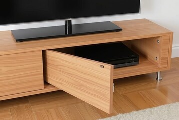 Media Console with Hidden Storage Streamlined media console with