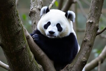 Panda climbing a tree A panda climbing a tree with a determined