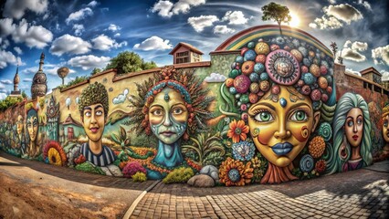 Obraz premium Creative Hand-Drawn Doodle Heads Collection for Unique Artistic Expressions in Panoramic Photography