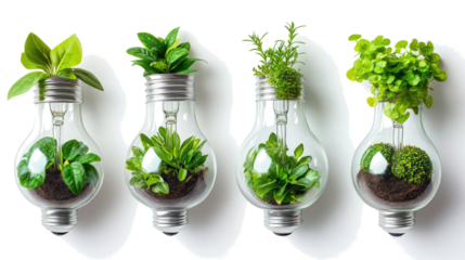 Eco-friendly Light Bulbs With Plants Showcasing Sustainable Living Generative AI
