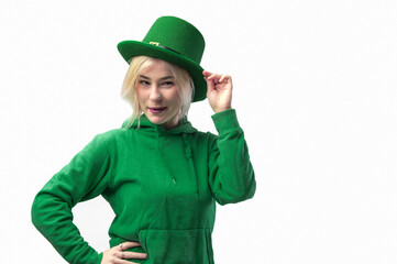 St. Patrick's Day. Beautiful smiling woman wearing green hat