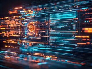 Obraz premium A 3D search engine interface with glowing search suggestions appearing in realtime, symbolizing intuitive search technology