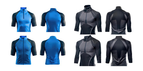 Variety of Athletic Shirts in Blue and Gray Colors, PNG set collection, isolated on transparent background