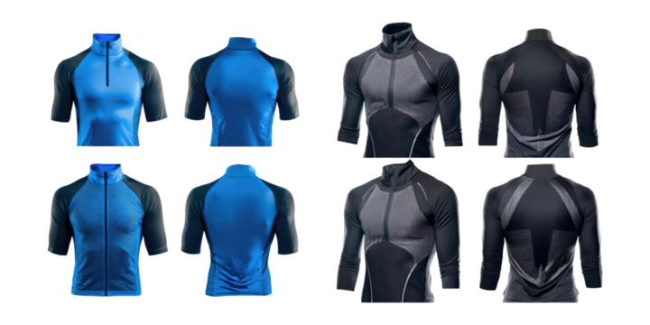 Variety of Athletic Shirts in Blue and Gray Colors, PNG set collection, isolated on transparent background
