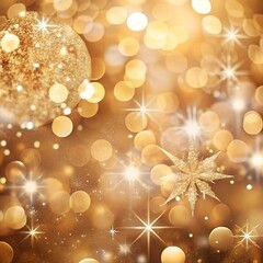 Christmas gold background with glitter sparkle and bokeh effect can be used for greeting card design, banner social media template. Winter collection festive seasonal illustrations in realistic style.