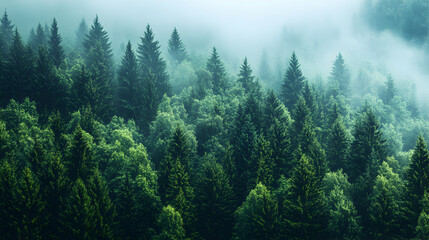 Dense Pine Forest with Towering Trees Creating a Serene Atmosphere in Natural Setting