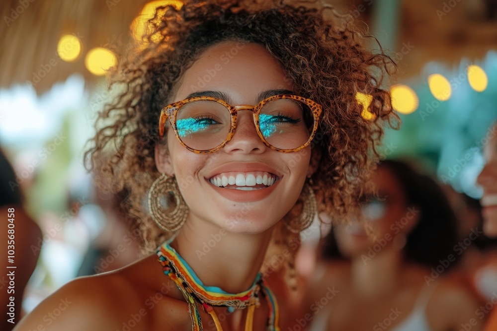 Wall mural carefree young woman dancing with her friends at a party, generative ai